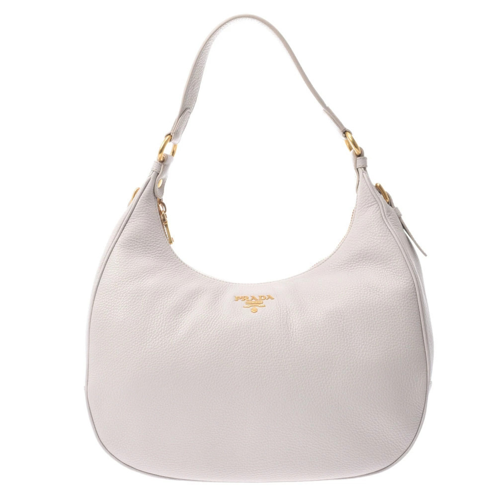 PRADA Hobo Bag White Calfskin Semi Shoulder